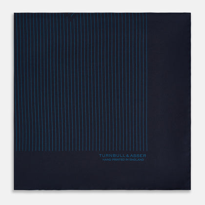 Navy and Blue Stripe Silk Pocket Square Image 3