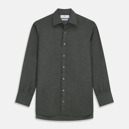 Dark Green Cotton Melange Regular Fit Mayfair Shirt