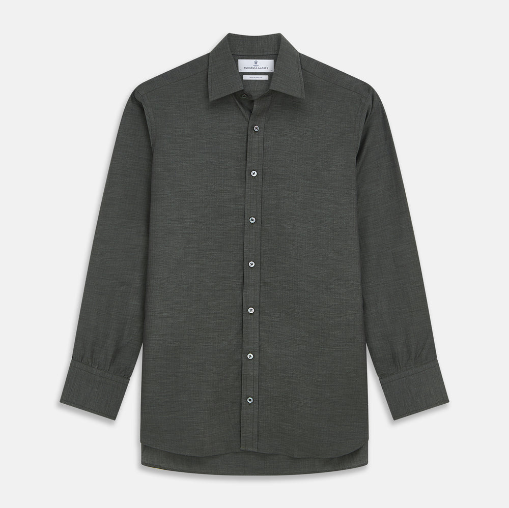 Dark Green Cotton Melange Regular Fit Mayfair Shirt