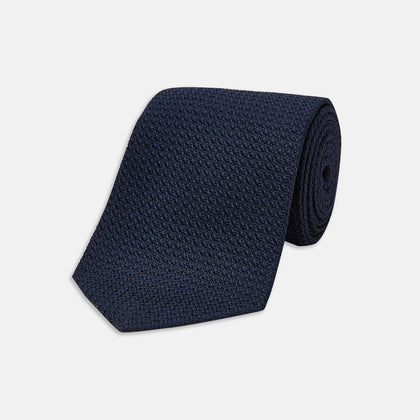 Navy Plain Woven Grenadine Silk Tie