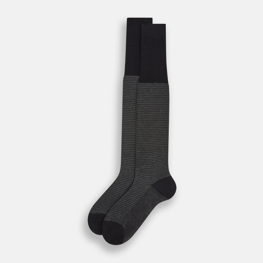 Charcoal Melange Houndstooth Long Socks
