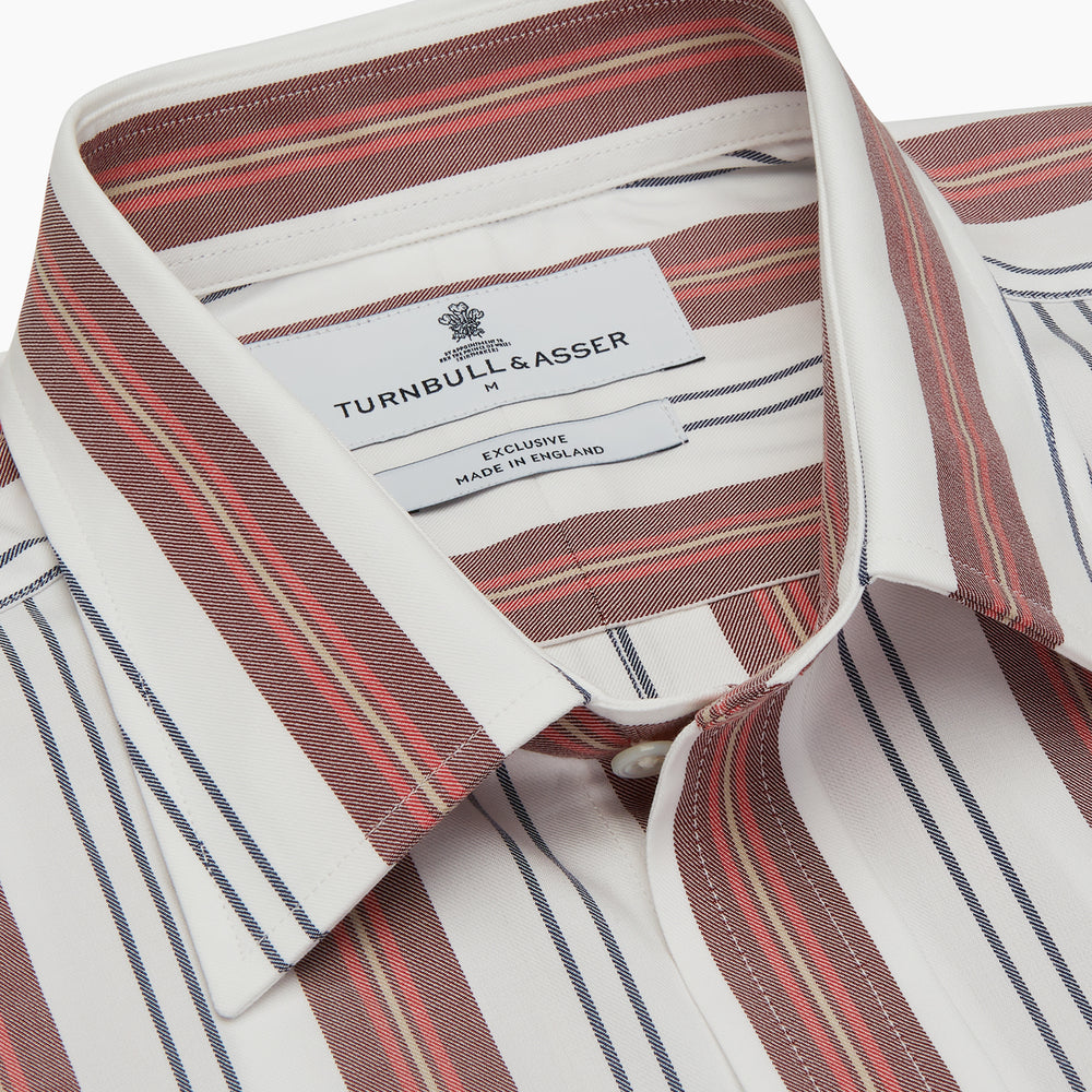 Red, Blue & White Stripe Weekend Fit Shirt with Derby Collar & 1-Button Cuffs