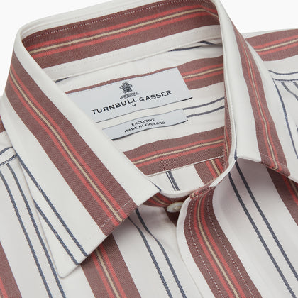 Red, Blue & White Stripe Weekend Fit Shirt with Derby Collar & 1-Button Cuffs Image 3