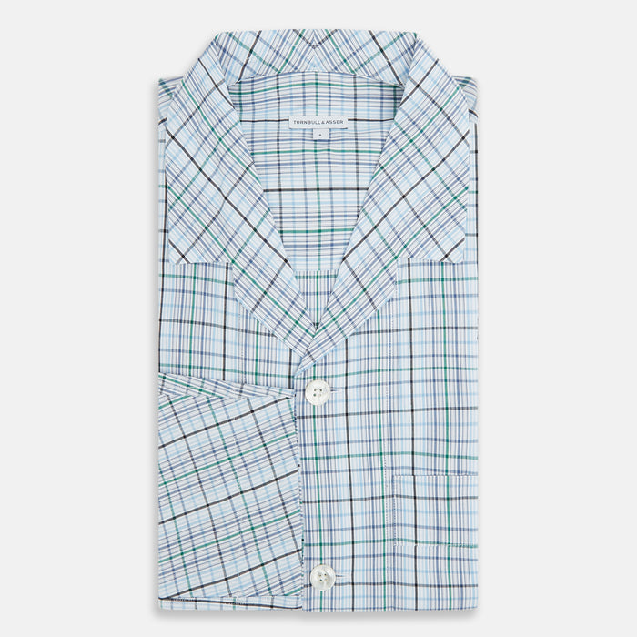 Blue and Green Multi Check Pyjama Shirt Image 4