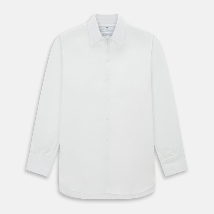 WHITE ROYAL OXFORD COTTON WINDSOR SHIRT WITH TURNBULL OPEN COLLAR AND 3-BUTTON CUFFS