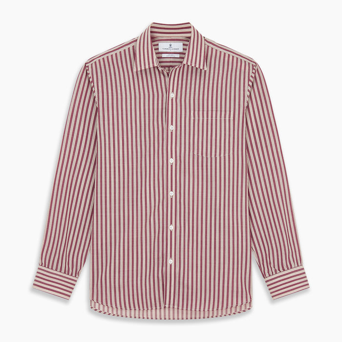 Burgundy Multi Stripe Weekend Fit Wool Shirt with Derby Collar and 1 Button Cuffs Image 5