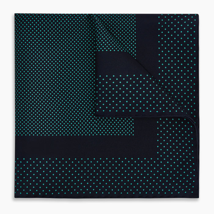 Navy and Petrol Green Dot Silk Pocket Square Image 4