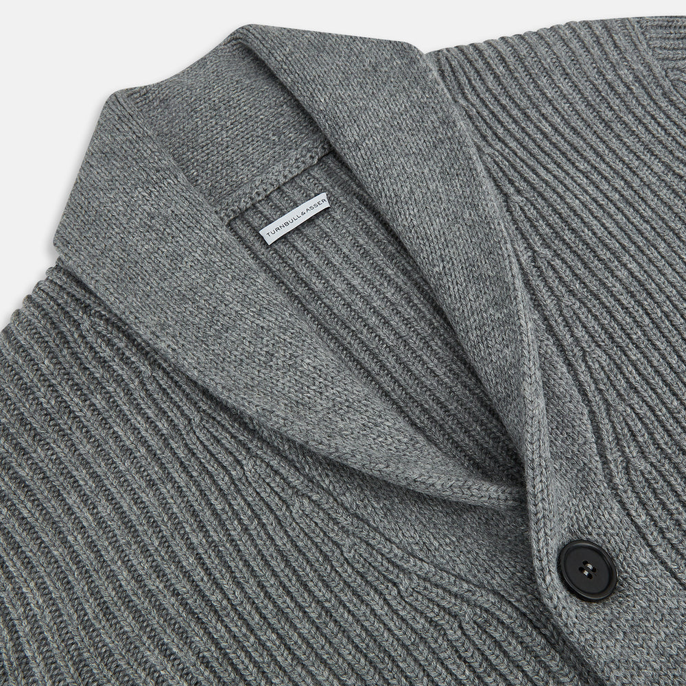 Grey Melange Cashmere Shawl Collar Cardigan
