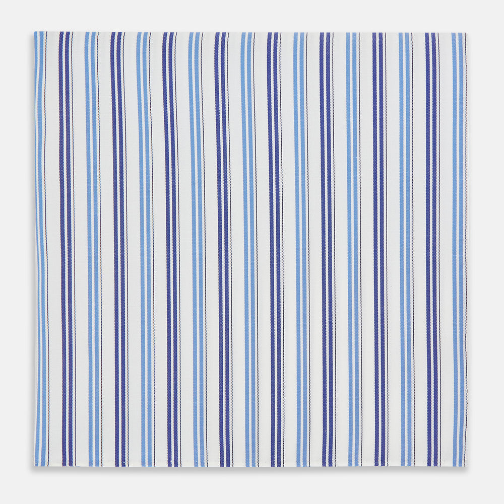 Blue and Navy Multi Stripe Hand-Rolled Handkerchief