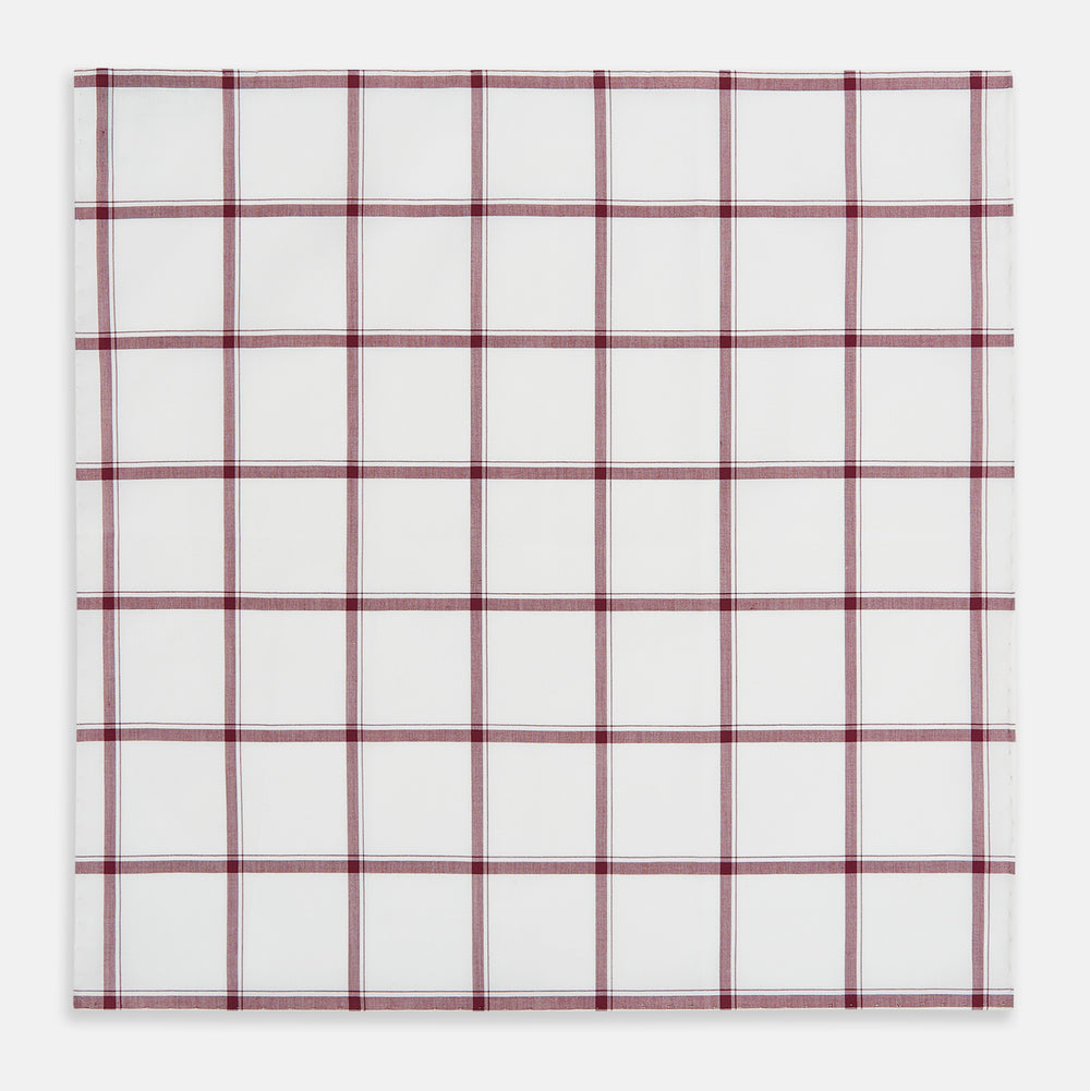 Burgundy Grid Check Hand-Rolled Handkerchief