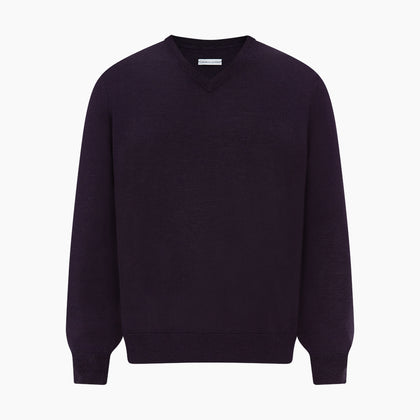 Dark Purple Fine Merino V-Neck Jumper Image 4