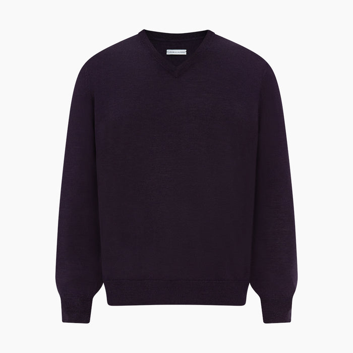 Dark Purple Fine Merino V-Neck Jumper Image 4