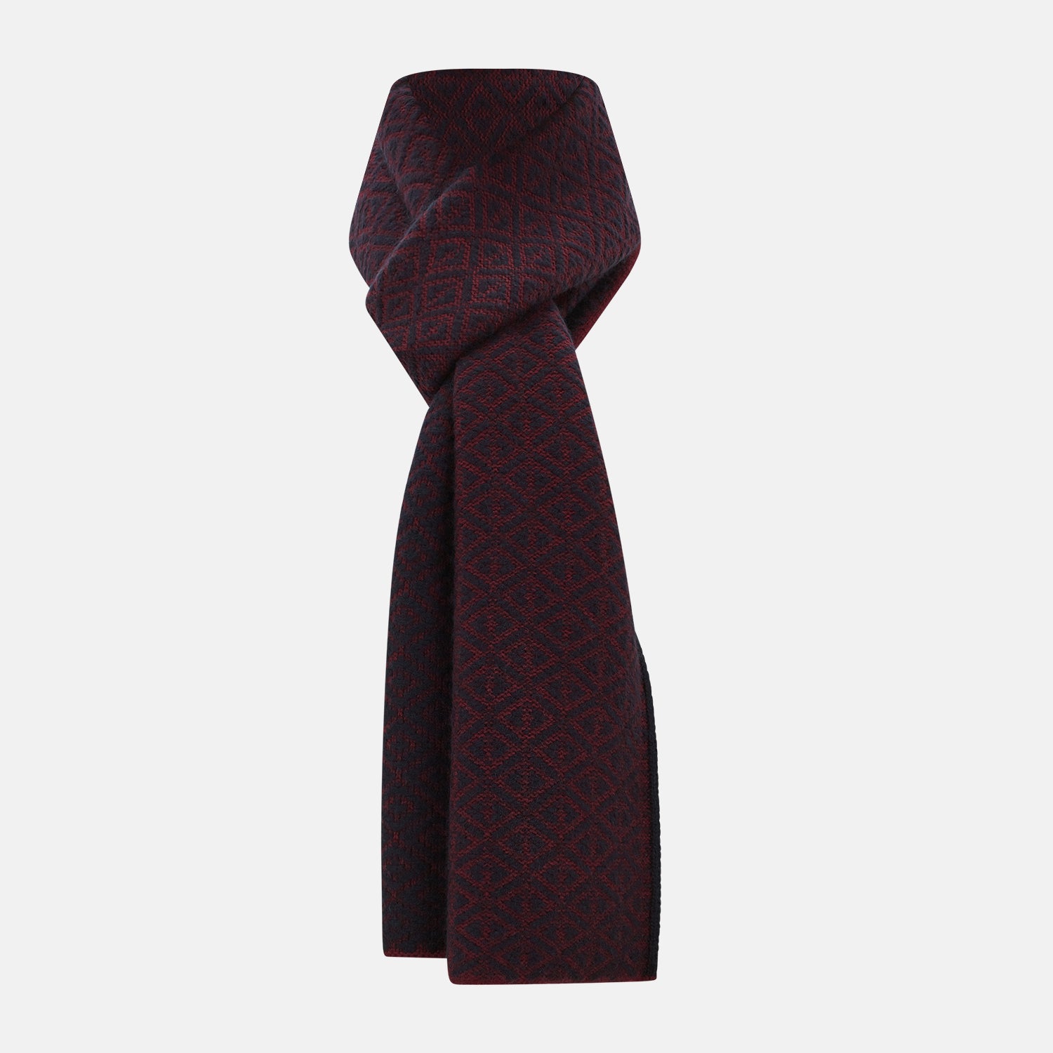 View 1 of product Navy and Burgundy Diamond-Patterned Cashmere Knitted Scarf