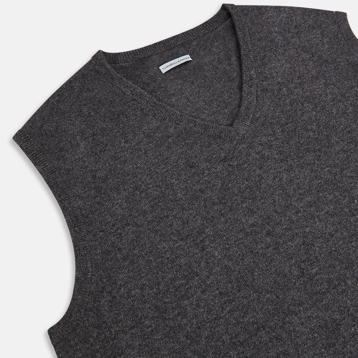 Charcoal Grey Melange V-neck Cashmere Vest Image 1