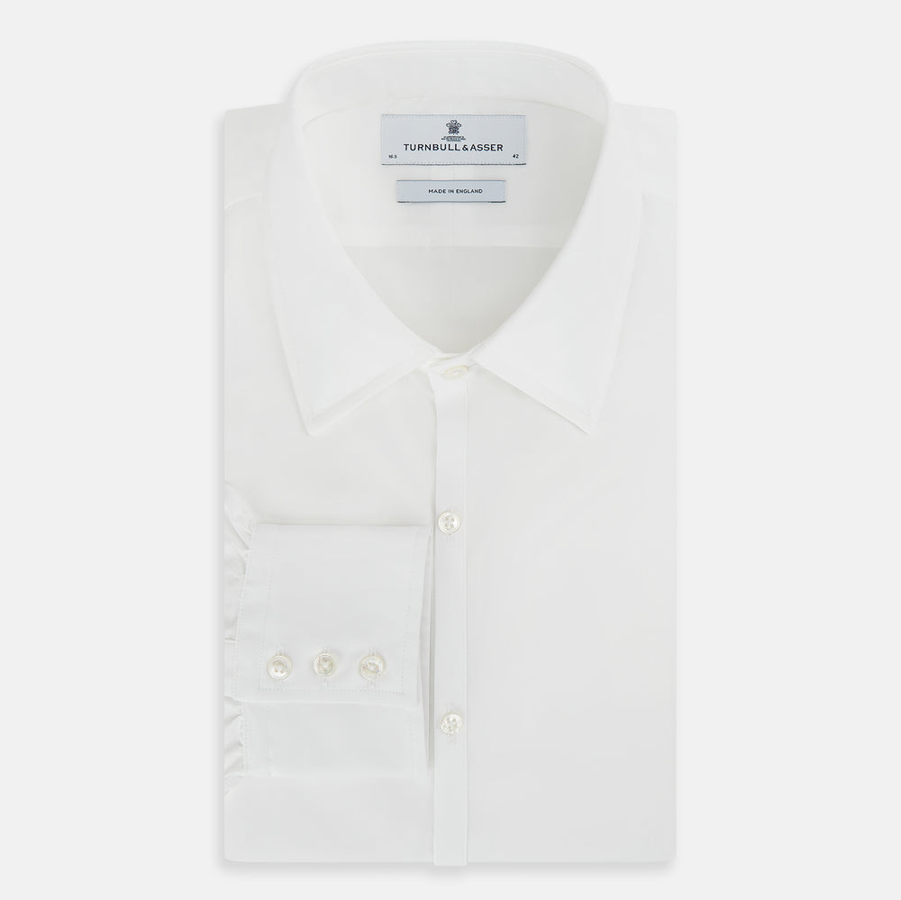 PLAIN WHITE WESTMINSTER SHIRT WITH TURNBULL COLLAR AND 3- BUTTON CUFFS