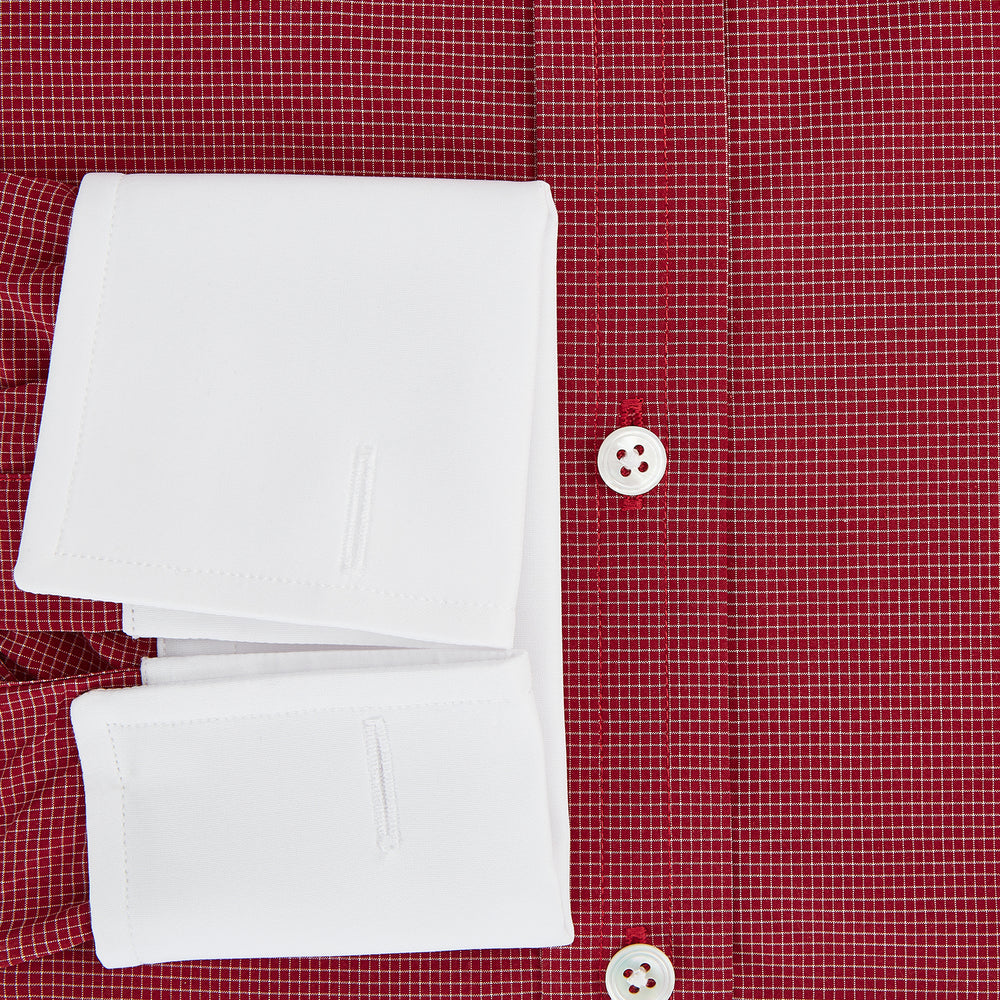 Dark Red Pin Check  Shirt with Contrast T&A Collar and Cuffs