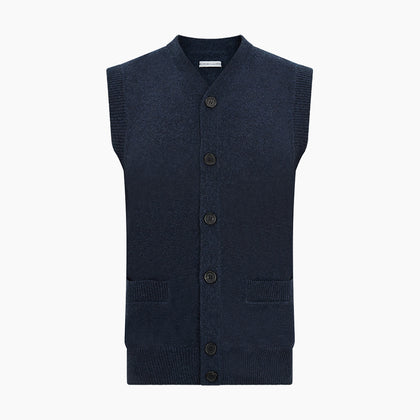 Navy Melange Cashmere Sleeveless Cardigan Image 3