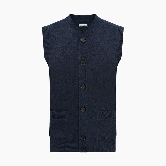Navy Melange Cashmere Sleeveless Cardigan Image 3