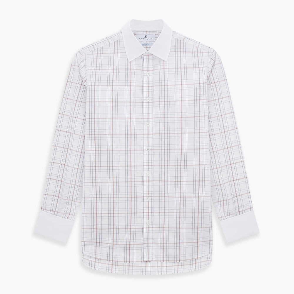 Purple Multi Plaid Check Shirt with Contrast Collar and Double Cuffs