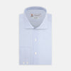 View 1 of product Tailored Fit Blue Fine Bengal Stripe Shirt with Kent Collar and 2-Button Cuffs