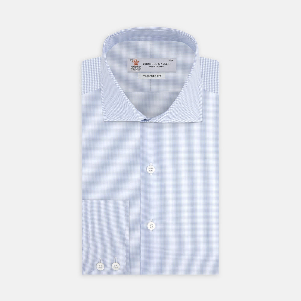 Tailored Fit Blue Fine Bengal Stripe Shirt with Kent Collar and 2-Button Cuffs