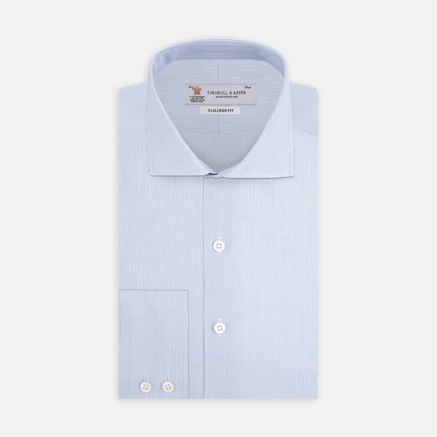 View 1 of product Tailored Fit Blue Fine Bengal Stripe Shirt with Kent Collar and 2-Button Cuffs