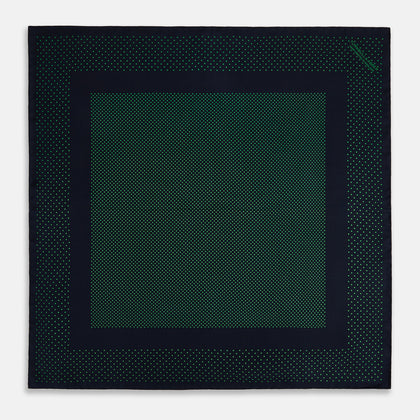 Navy and Green Dot Silk Pocket Square Image 3