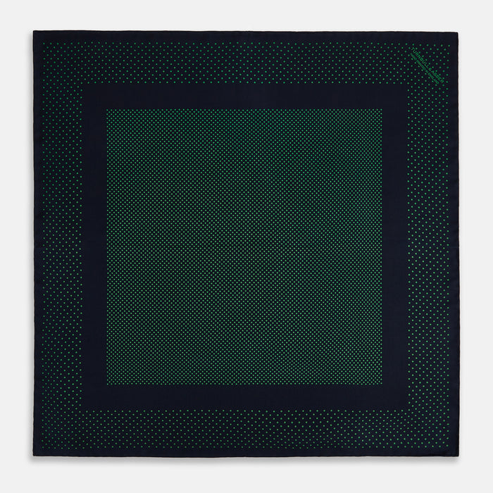 Navy and Green Dot Silk Pocket Square Image 3