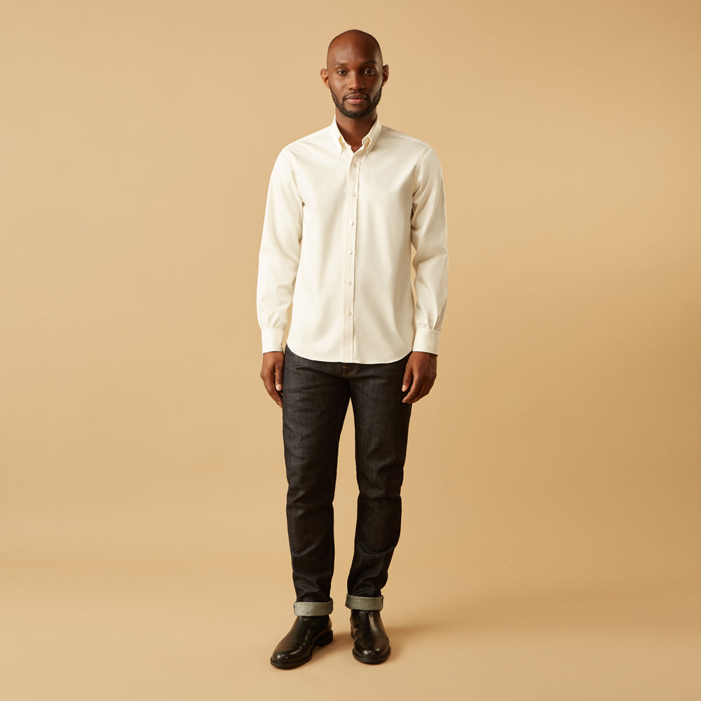 Cream Weekend Fit Hayne Shirt With Dorset Collar And 1-Button Cuffs
