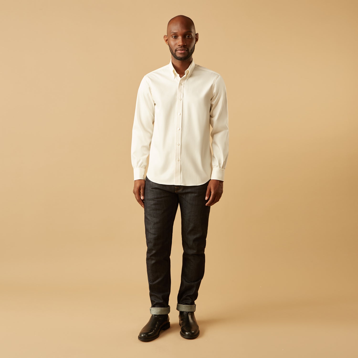 View 2 of product Cream Weekend Fit Hayne Shirt With Dorset Collar And 1-Button Cuffs