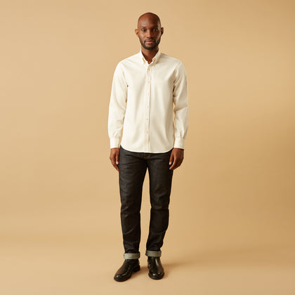 Cream Weekend Fit Hayne Shirt With Dorset Collar And 1-Button Cuffs