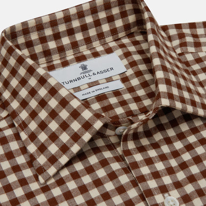 Brown Check Weekend Fit Shirt with Derby Collar and 1-Button Cuffs Image 3
