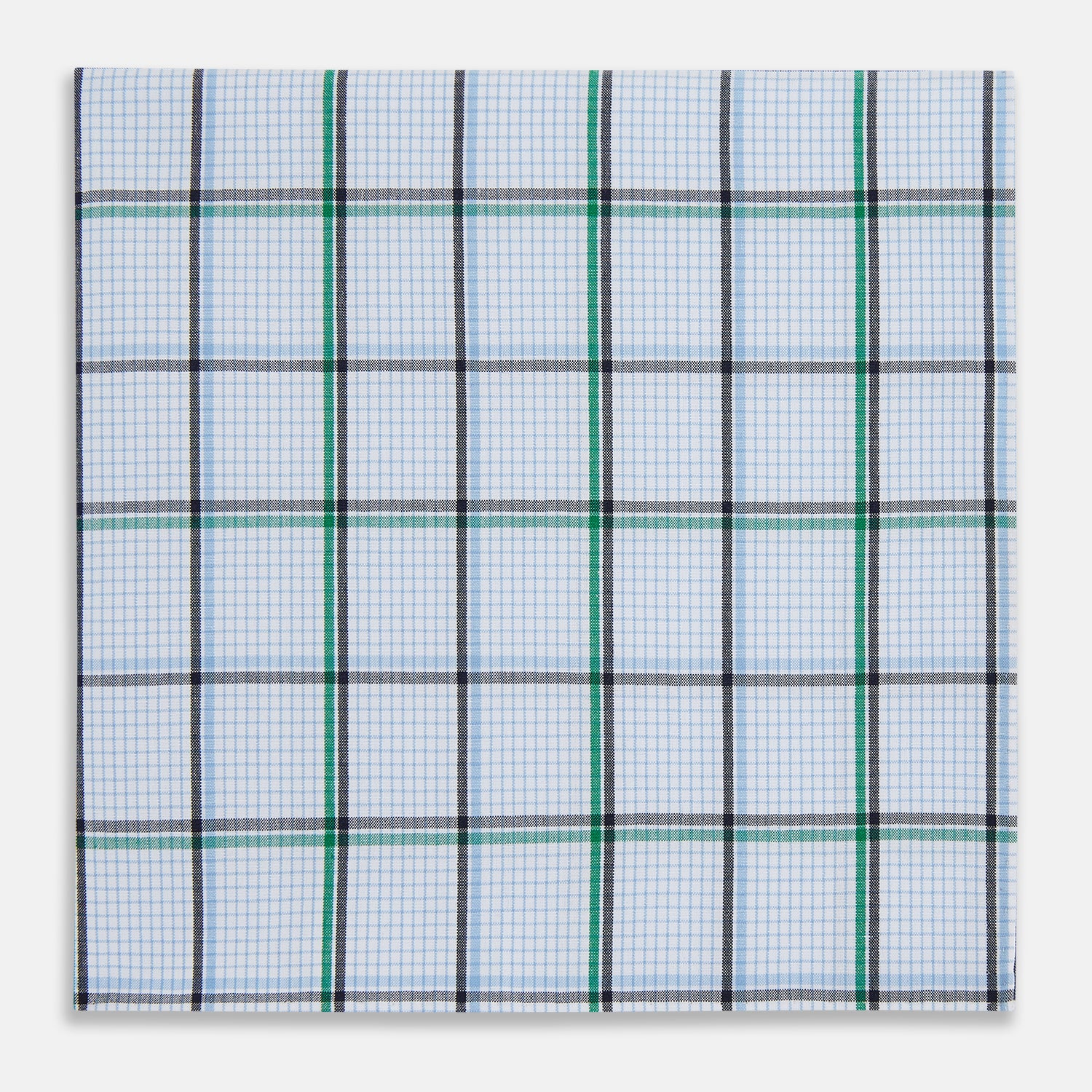 View 1 of product Hand Rolled Blue and Green Tattersall Check Handkerchief