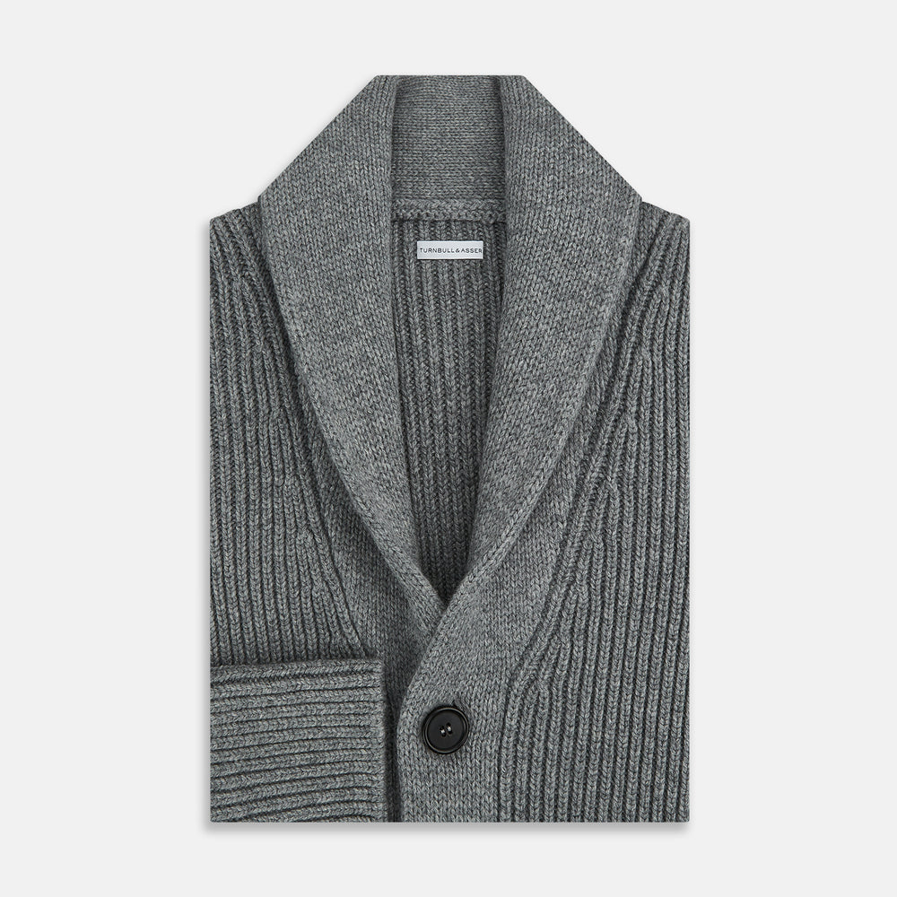 Grey Melange Cashmere Shawl Collar Cardigan