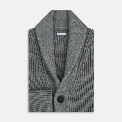 Grey Melange Cashmere Shawl Collar Cardigan Image 3