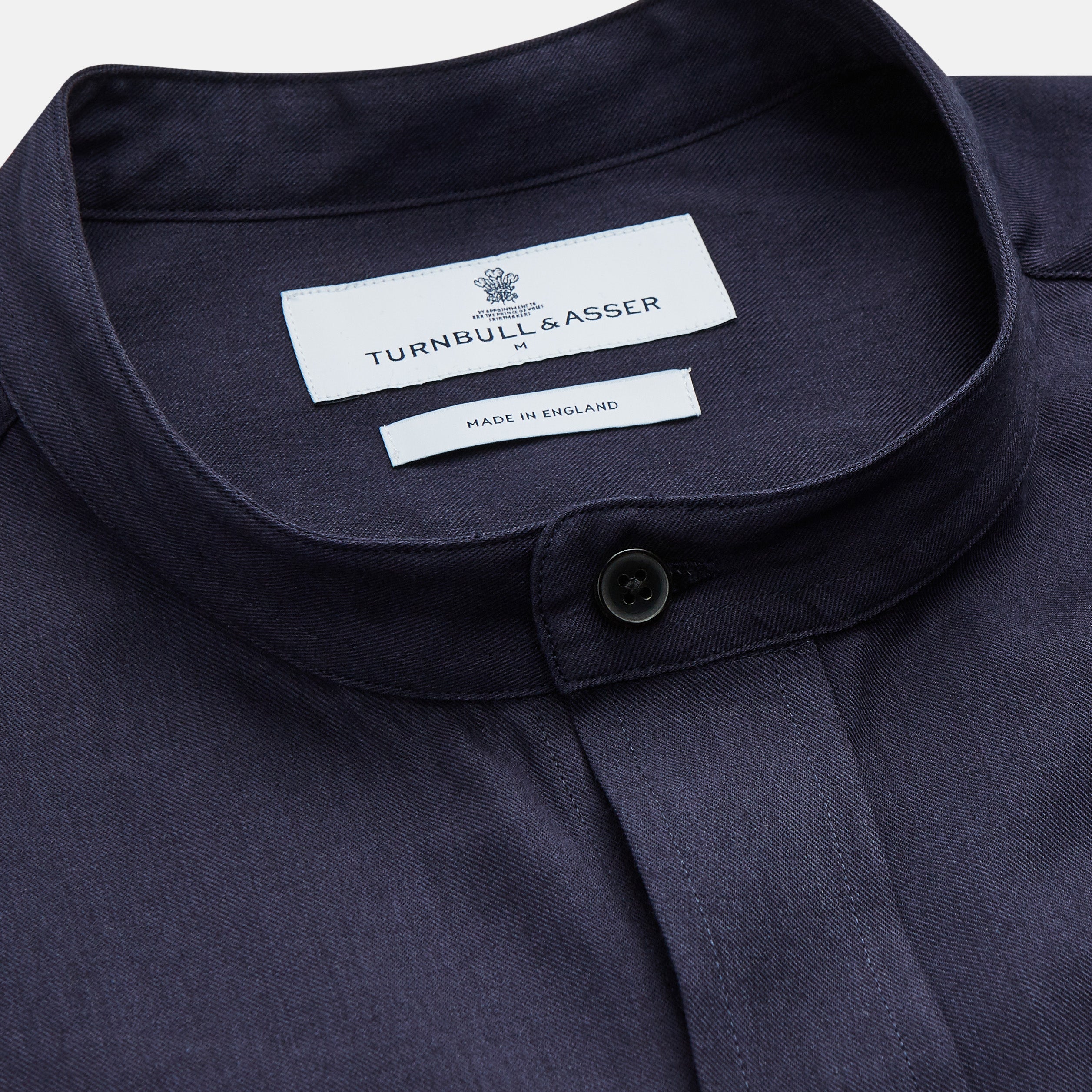 View 2 of product Navy Military Weekend Fit Cotton & Wool Shirt with Stand Collar and 1 Button Cuffs