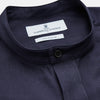 Navy Military Weekend Fit Cotton & Wool Shirt with Stand Collar and 1 Button Cuffs