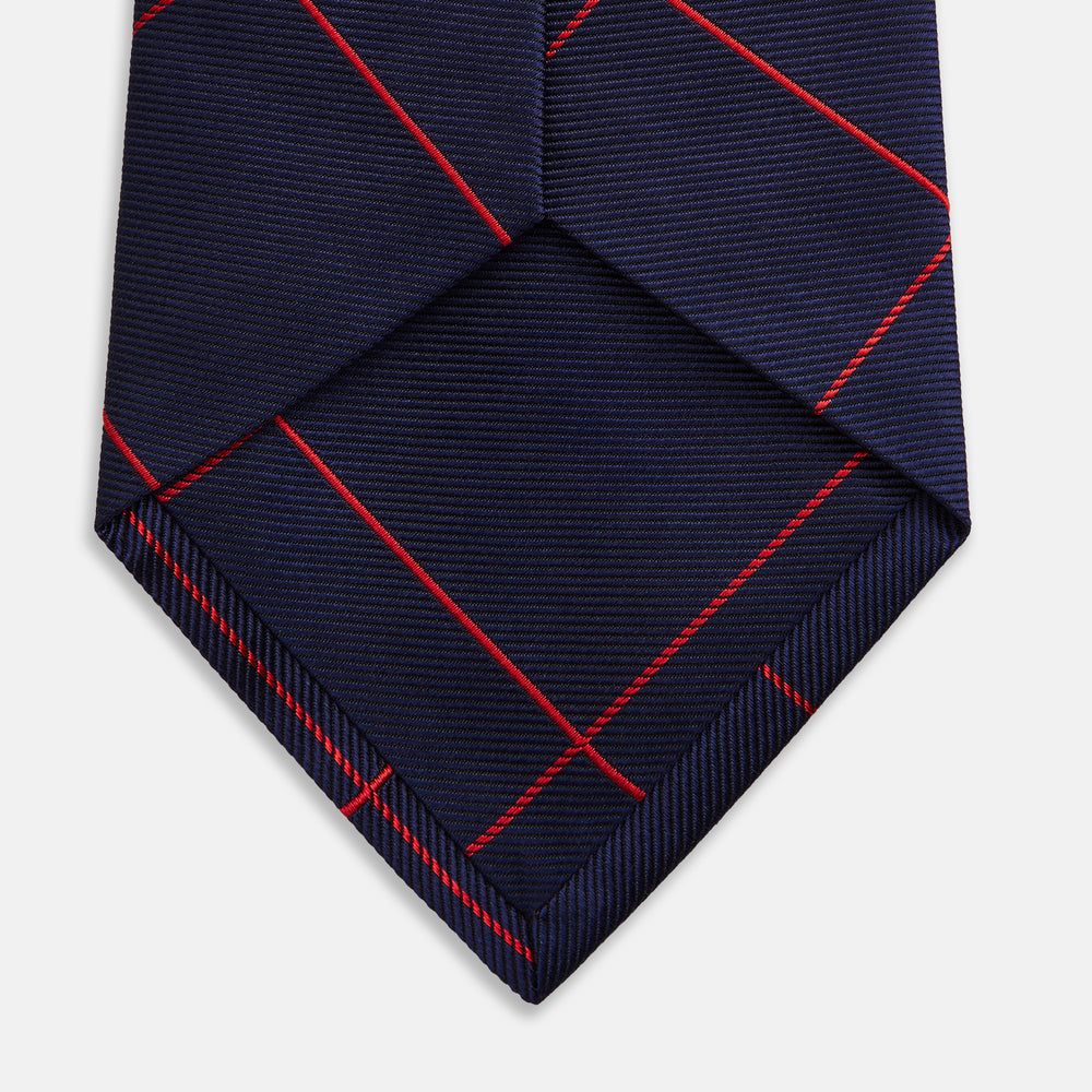 Red and Navy Window Pane Silk Tie