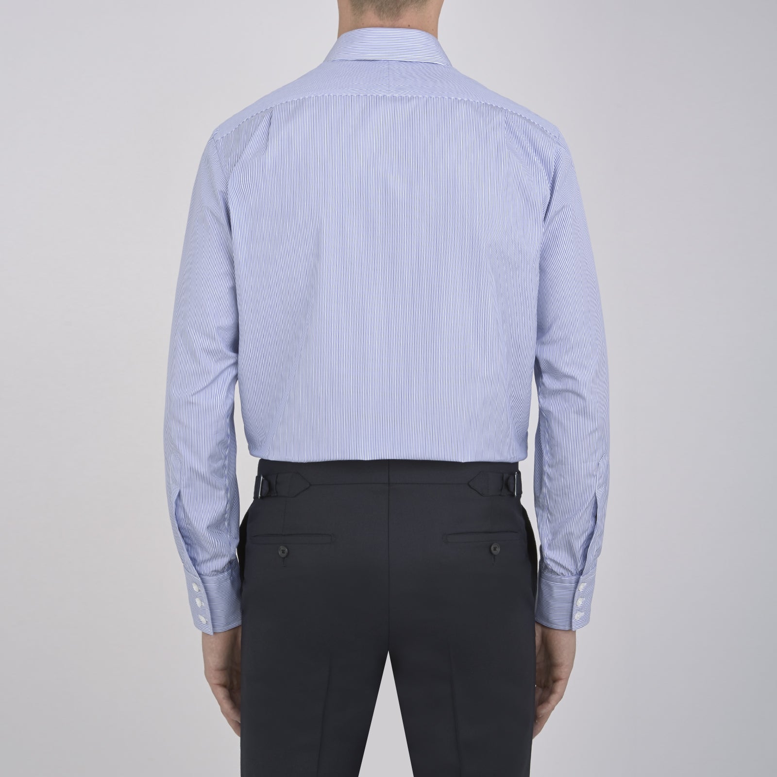 View 6 of product Blue Fine Bengal Stripe Shirt with T&A Collar and 3-Button Cuffs