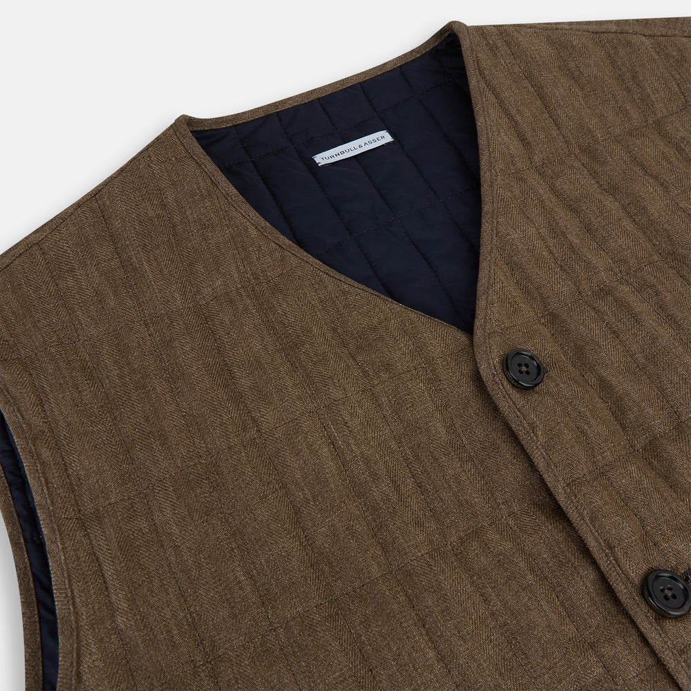 Pine Cone Quilted Linen Herringbone Waistcoat