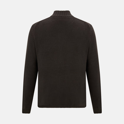 Brown Merino High Neck Zipped Cardigan Image 2