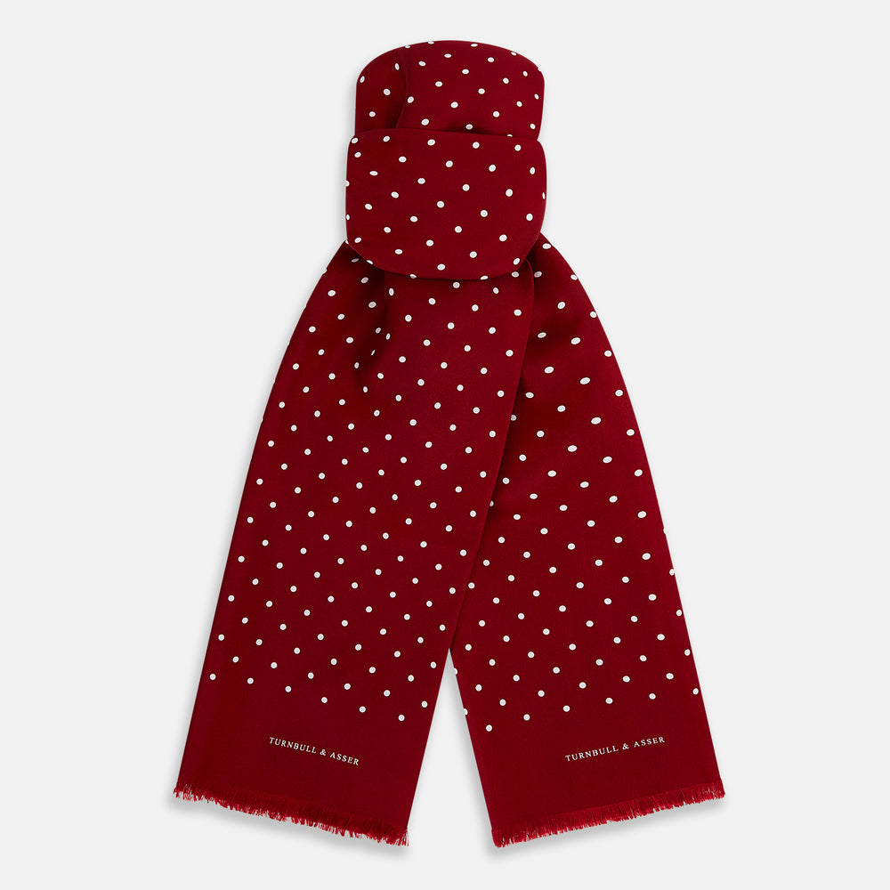 Burgundy and White Spotted Silk Scarf