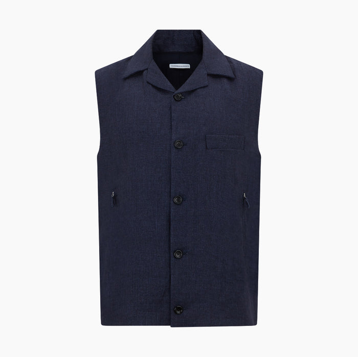 Navy Collared Linen Waistcoat Image 5