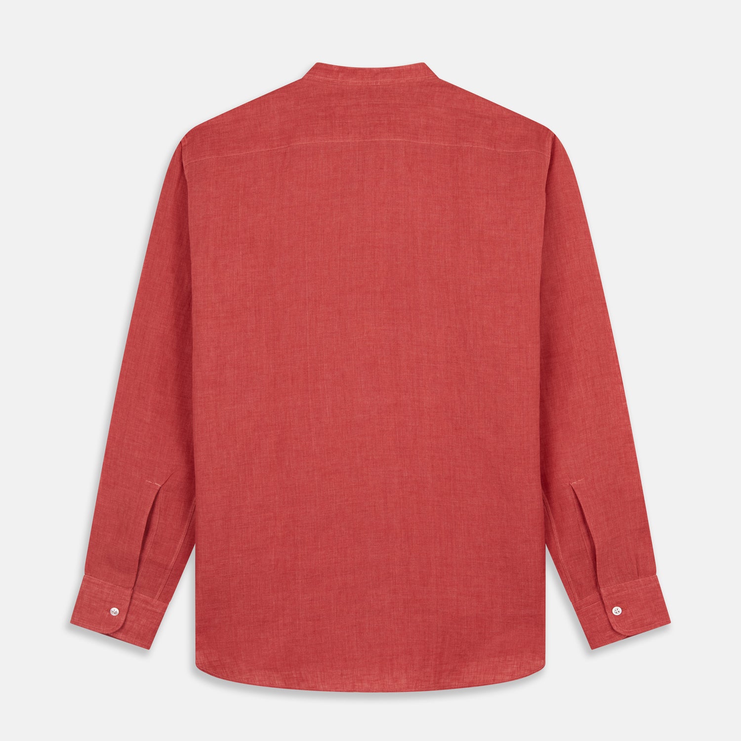 Plain Red Linen Weekend Fit Shirt with Stand Collar