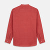 Plain Red Linen Weekend Fit Shirt with Stand Collar