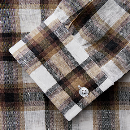 Brown Multi Check Linen Weekend Fit Hayne Shirt Image 2