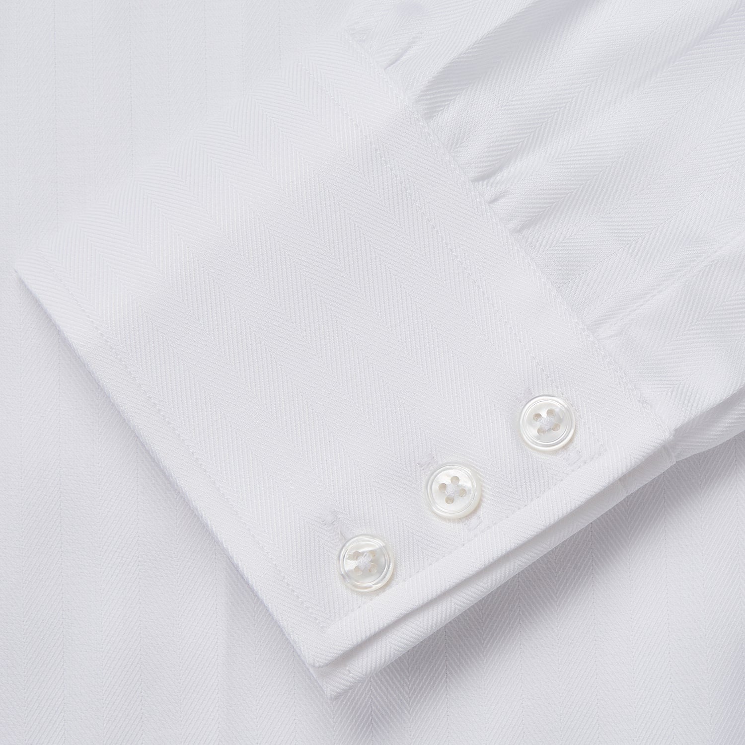 View 5 of product White Herringbone Tailored Fit Shirt With Kent Collar