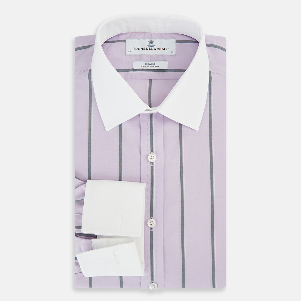 Lilac Track Stripe Shirt with Contrast T&A Collar and Cuffs