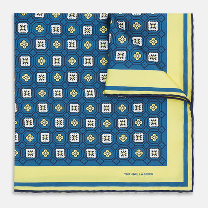 Azzurro Floral Tile Silk Pocket Square