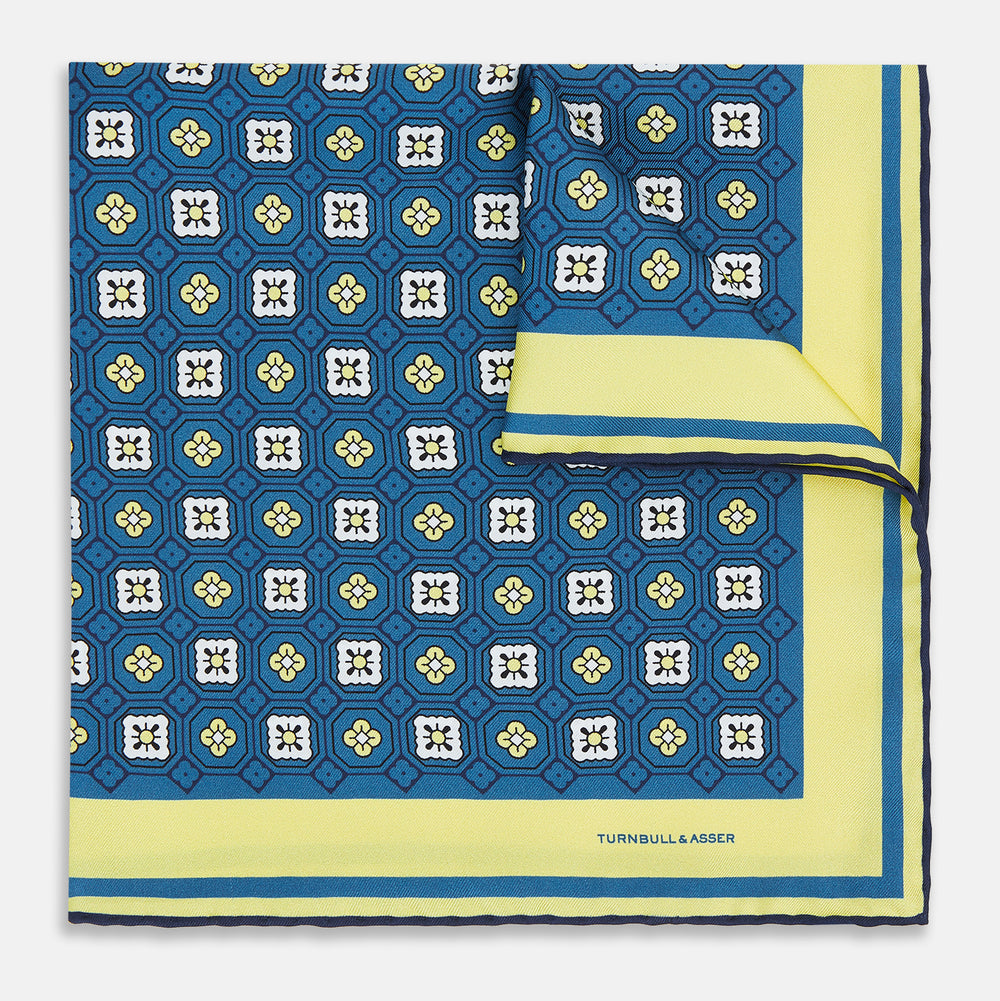 Azzurro Floral Tile Silk Pocket Square
